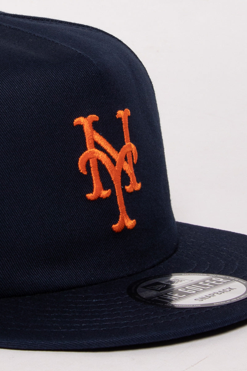 NY Mets Navy Golfer Leather Strapback