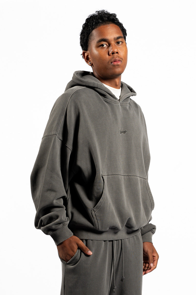 American Bodega Charcoal Embroided Sleeve Hoodie - Mens