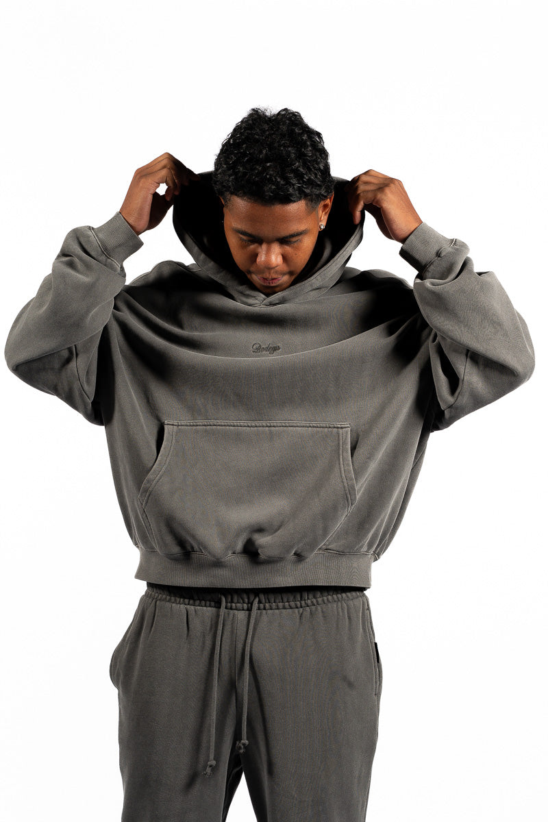 American Bodega Charcoal Embroided Sleeve Hoodie - Mens