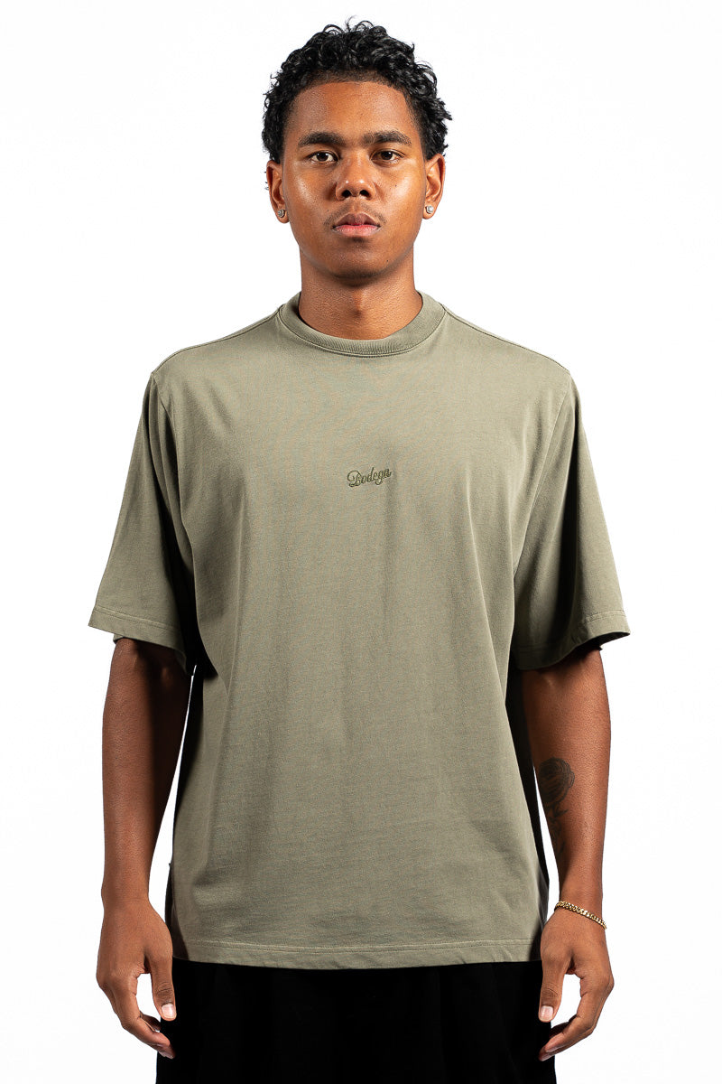 American Bodega Dark Olive Front Embroided Tee - Mens