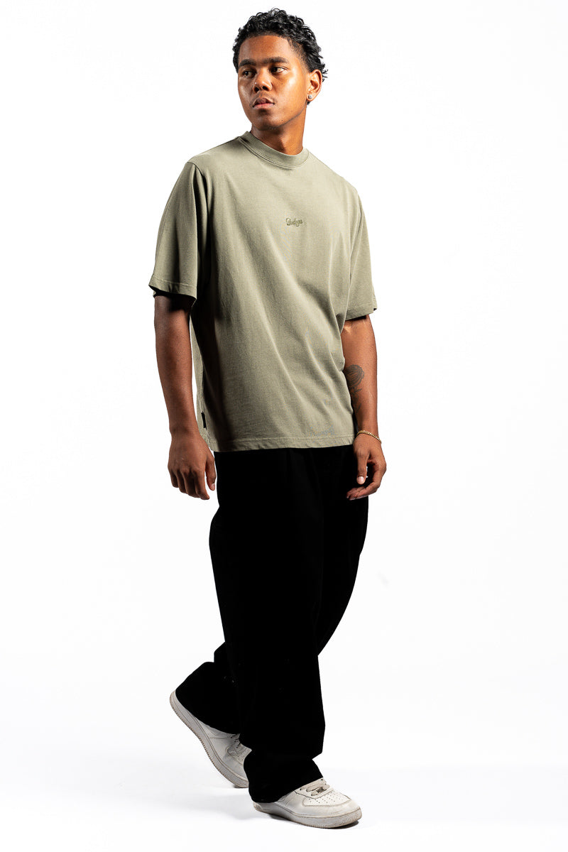 American Bodega Dark Olive Front Embroided Tee - Mens