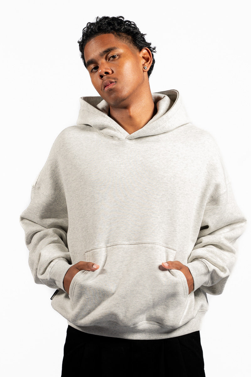 American Bodega White Marle Embroided Sleeve Hoodie - Mens