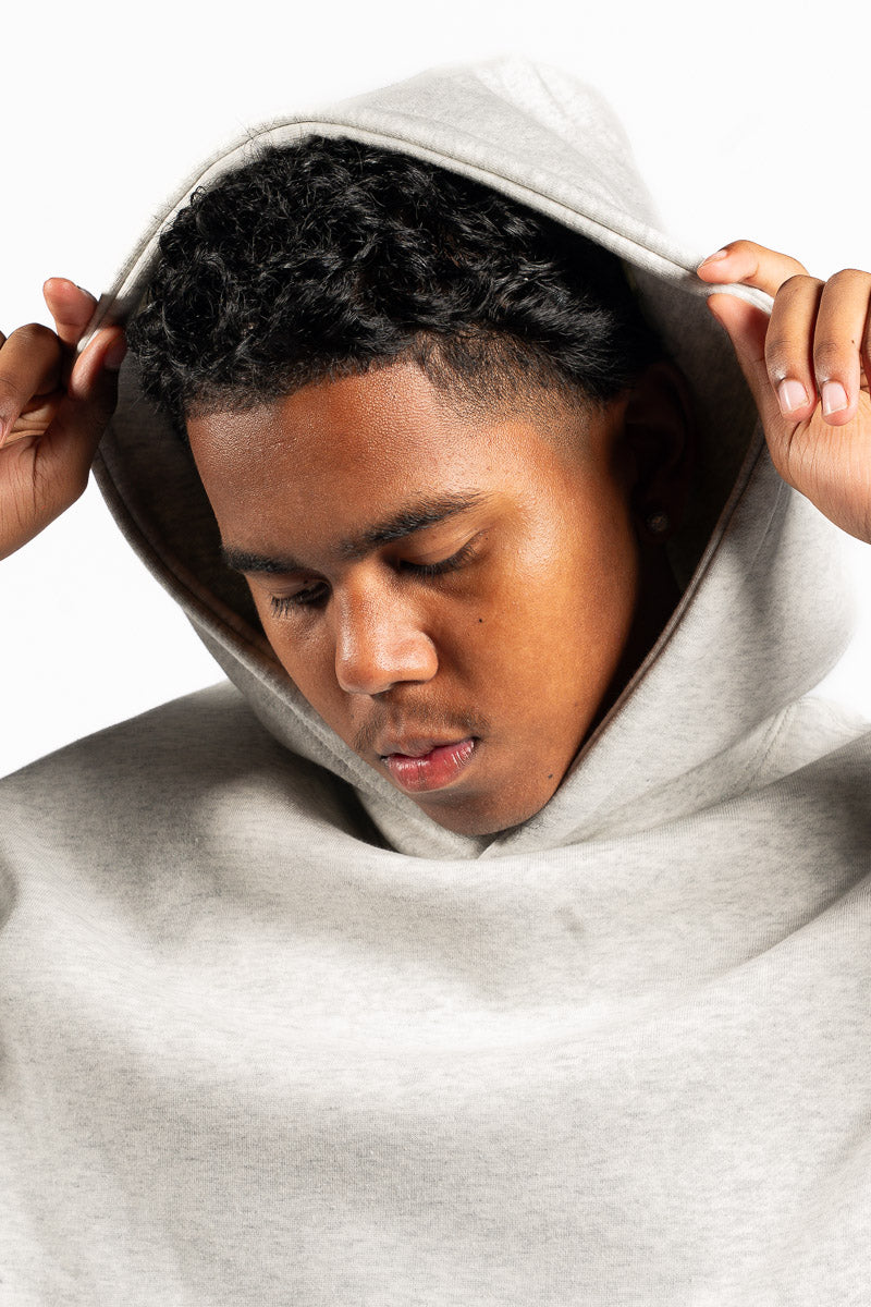American Bodega White Marle Embroided Sleeve Hoodie - Mens