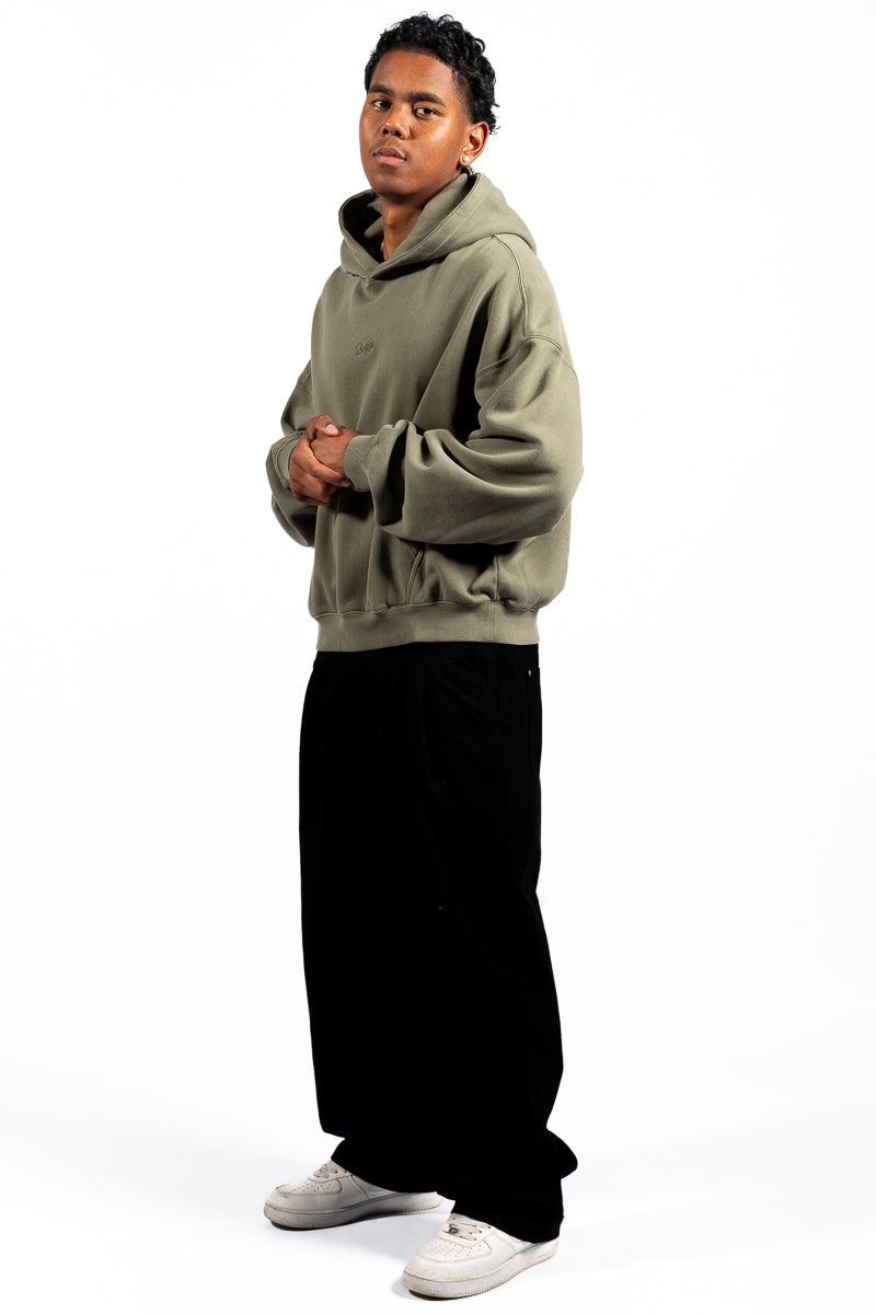 American Bodega Dark Olive Embroided Sleeve Hoodie - Mens