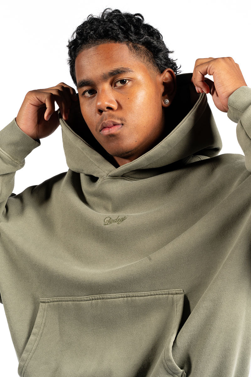 American Bodega Dark Olive Embroided Sleeve Hoodie - Mens