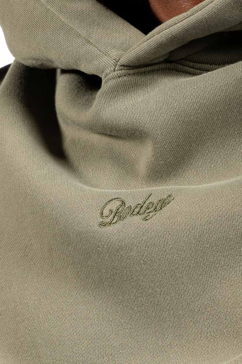 American Bodega Dark Olive Embroided Sleeve Hoodie - Mens
