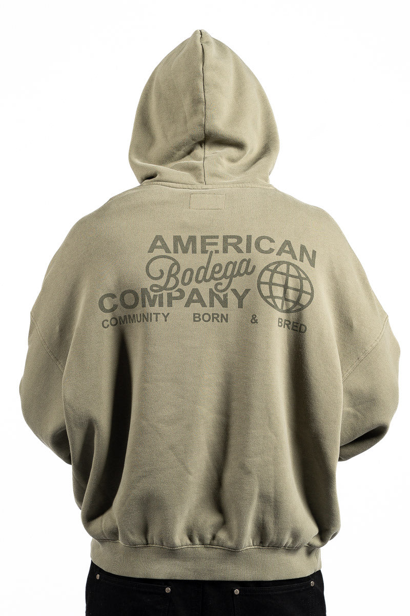 American Bodega Dark Olive Embroided Sleeve Hoodie - Mens