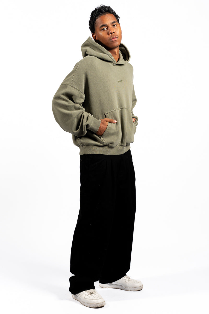 American Bodega Dark Olive Embroided Sleeve Hoodie - Mens