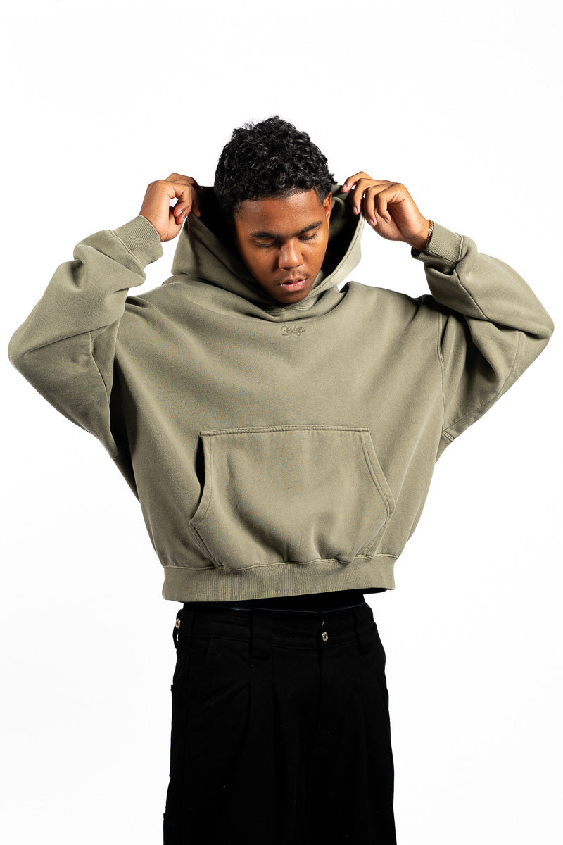 American Bodega Dark Olive Embroided Sleeve Hoodie - Mens