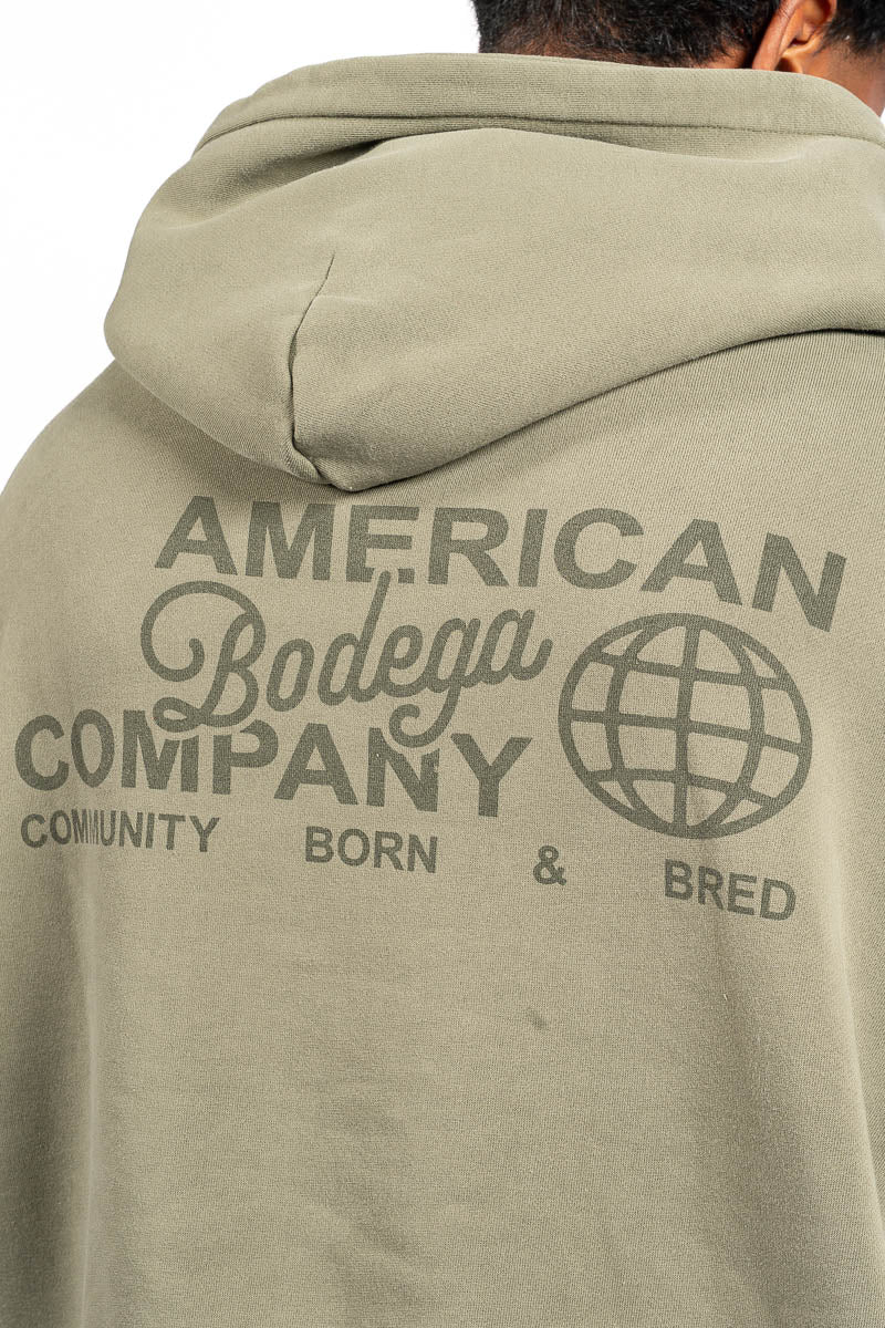 American Bodega Dark Olive Embroided Sleeve Hoodie - Mens