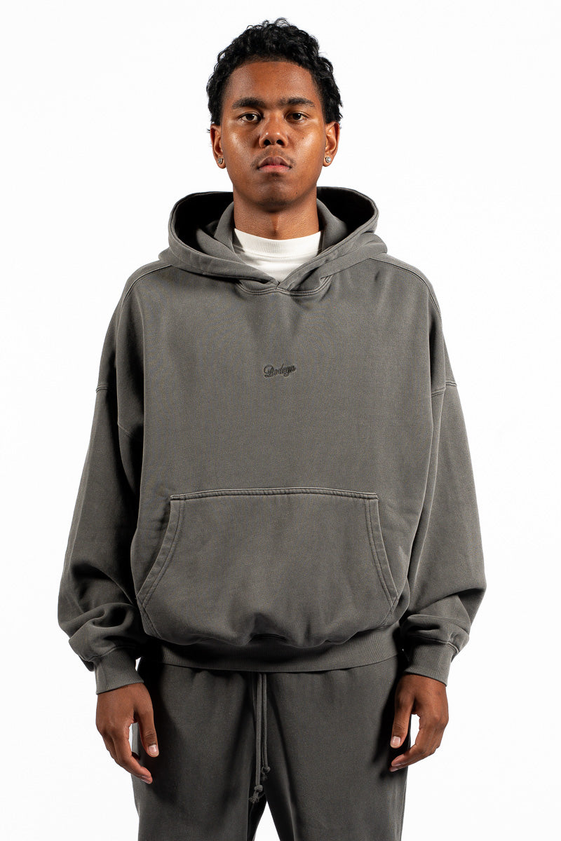 American Bodega Charcoal Embroided Sleeve Hoodie - Mens