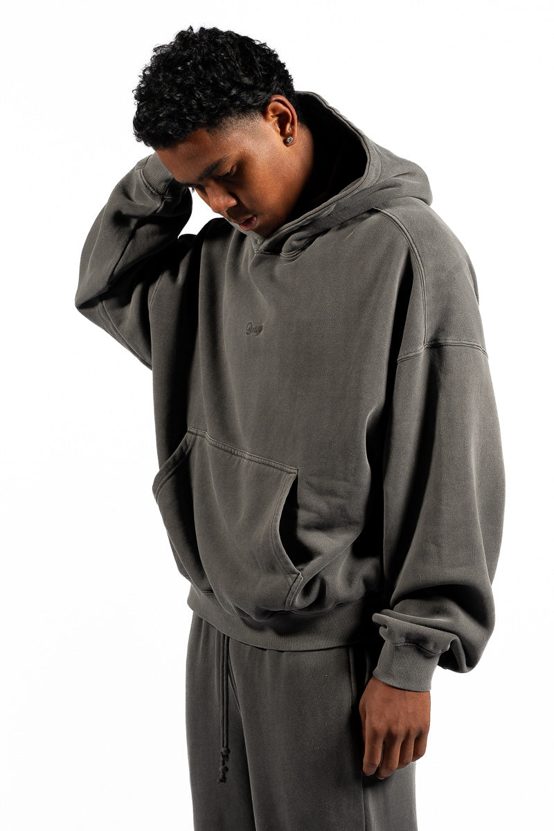 American Bodega Charcoal Embroided Sleeve Hoodie - Mens
