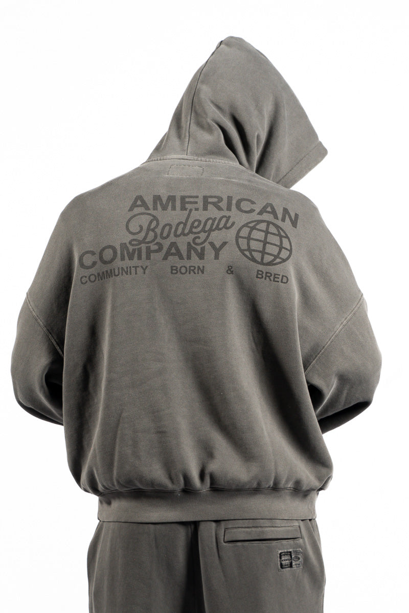 American Bodega Charcoal Embroided Sleeve Hoodie - Mens