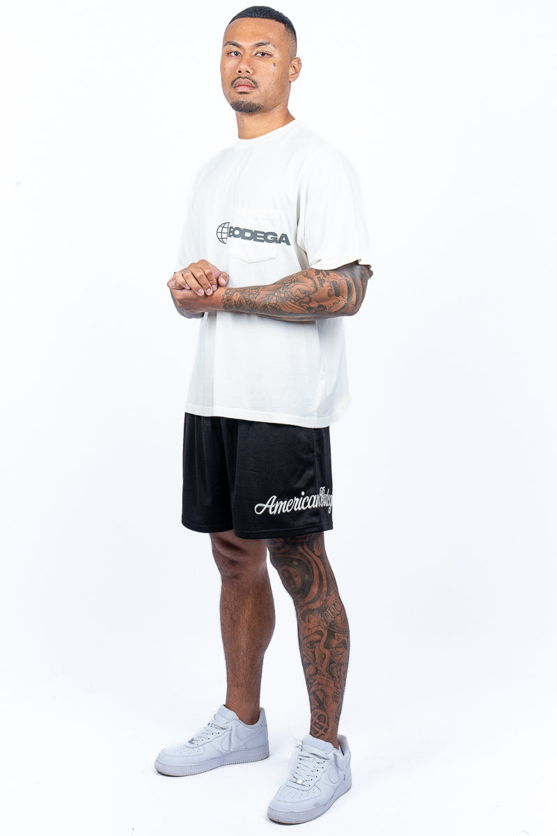 Bodega Script Lined Mesh Shorts - Black