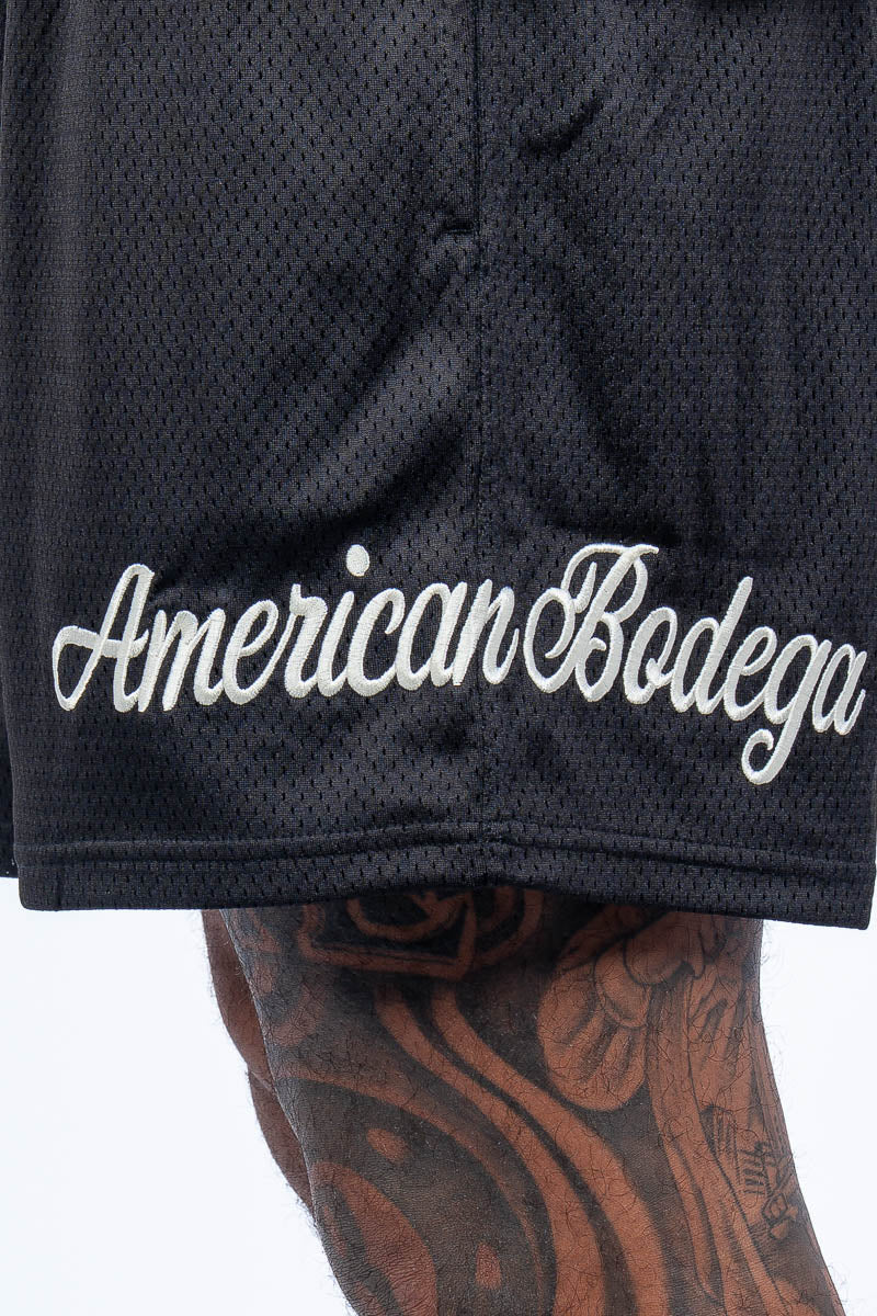 Bodega Script Lined Mesh Shorts - Black