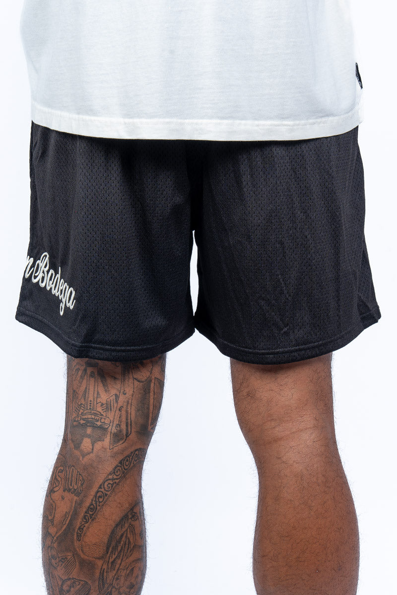 Bodega Script Lined Mesh Shorts - Black