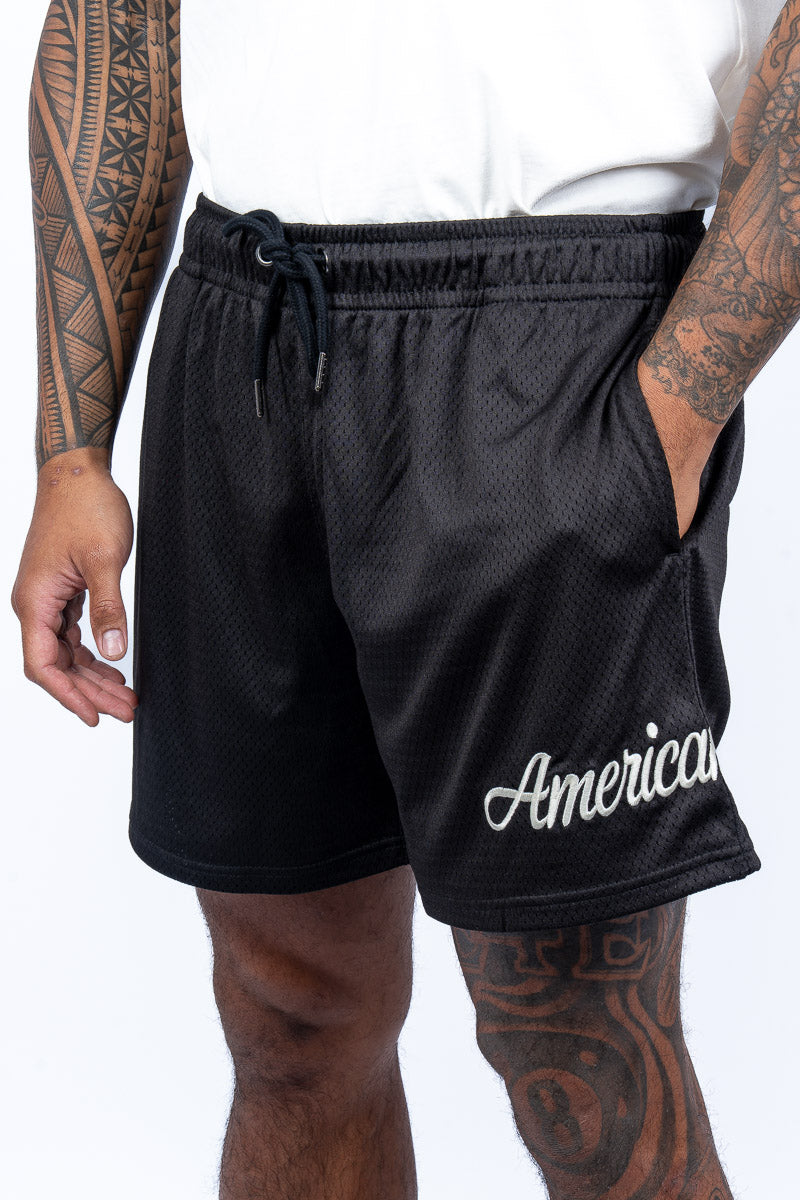 Bodega Script Lined Mesh Shorts - Black