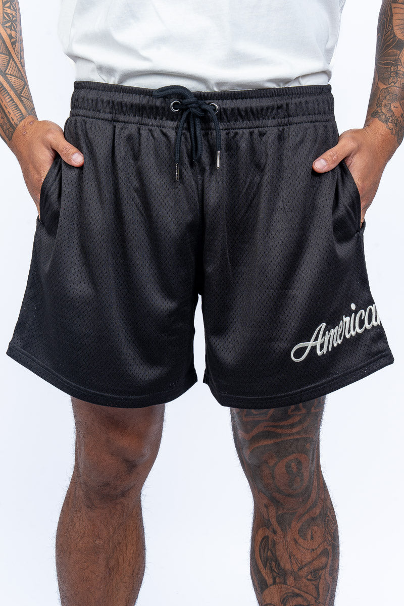 Bodega Script Lined Mesh Shorts - Black