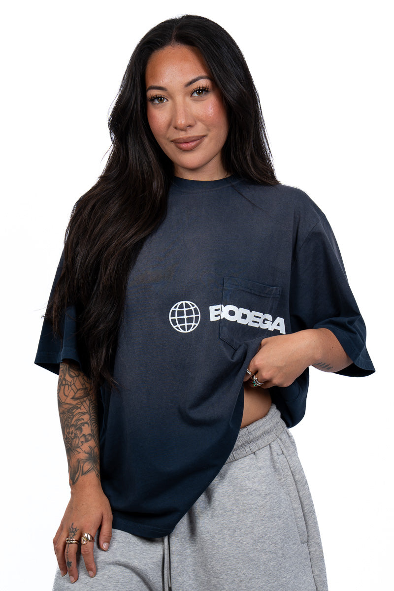American Bodega Pocket Logo Navy Tee- Womens