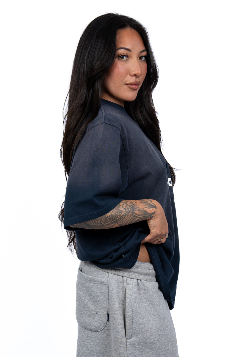 American Bodega Pocket Logo Navy Tee- Womens