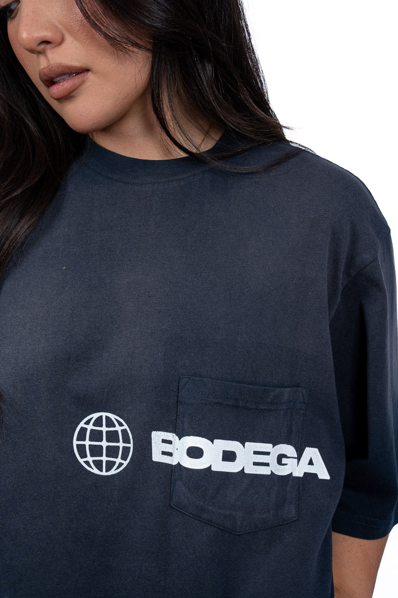 American Bodega Pocket Logo Navy Tee- Womens