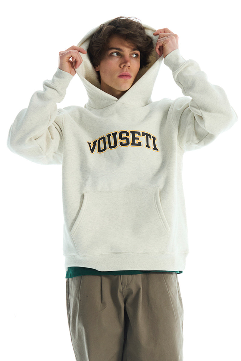 Vouseti Varsity Print White Hoodie - Mens