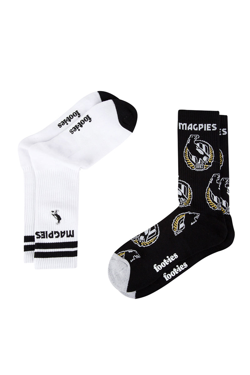 Collingwood Magpies AFL Mascot Sneaker Socks 2 Pack