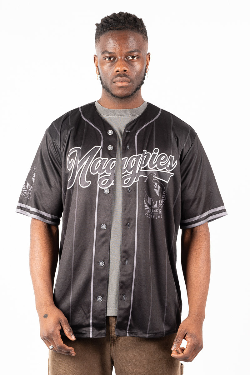 Collingwood Magpies AFL Blackout Baseball Shirt - Mens