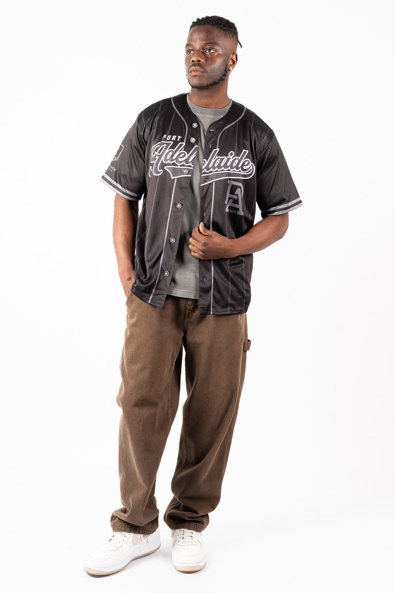 Port Adelaide Power AFL Blackout Baseball Shirt - Mens