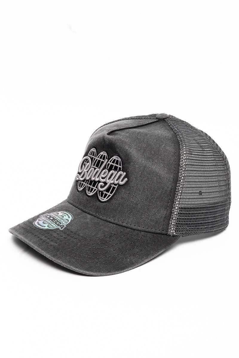 American Bodega Globe Washed Black Trucker Cap  - Mens