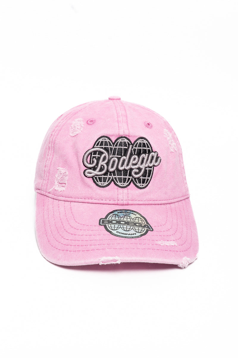 American Bodega Globe Washed Pink Distressed Cap - Mens