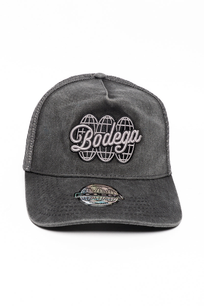 American Bodega Globe Washed Black Trucker Cap  - Mens