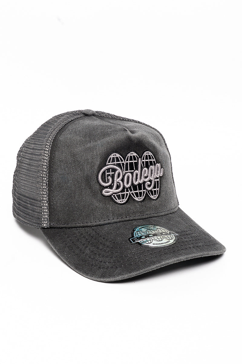 American Bodega Globe Washed Black Trucker Cap  - Mens