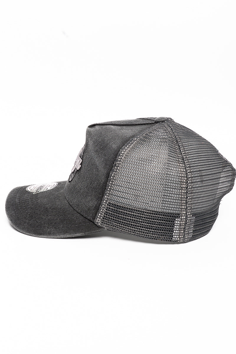 American Bodega Globe Washed Black Trucker Cap  - Mens