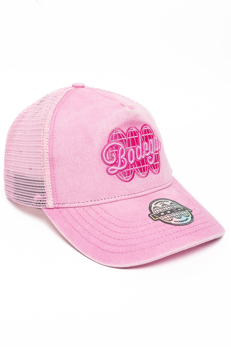 American Bodega Globe Washed Pink Trucker Cap - Mens