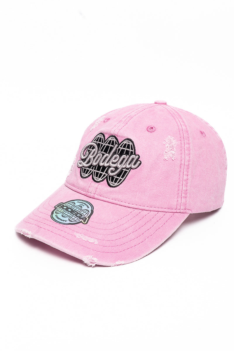 American Bodega Globe Washed Pink Distressed Cap - Mens