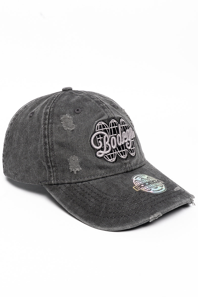American Bodega Globe Washed Black Distressed Cap  - Mens