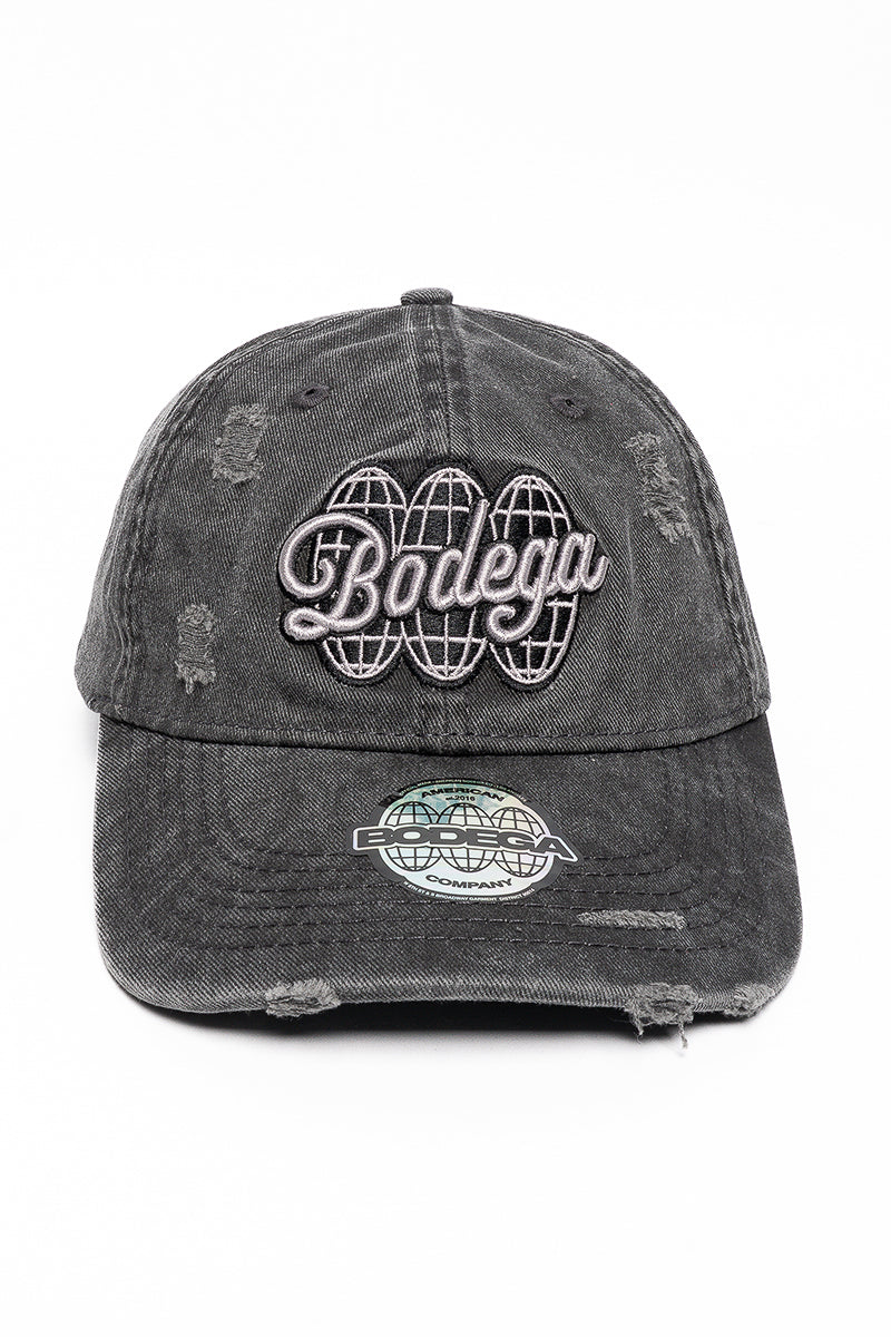 American Bodega Globe Washed Black Distressed Cap  - Mens