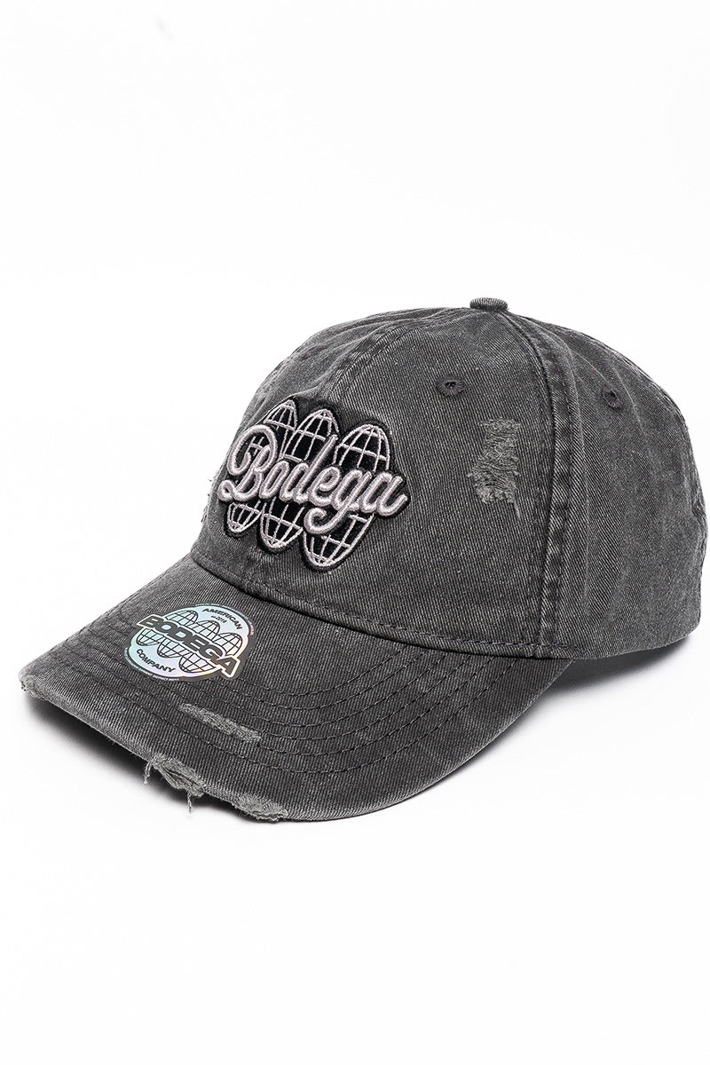 American Bodega Globe Washed Black Distressed Cap  - Mens