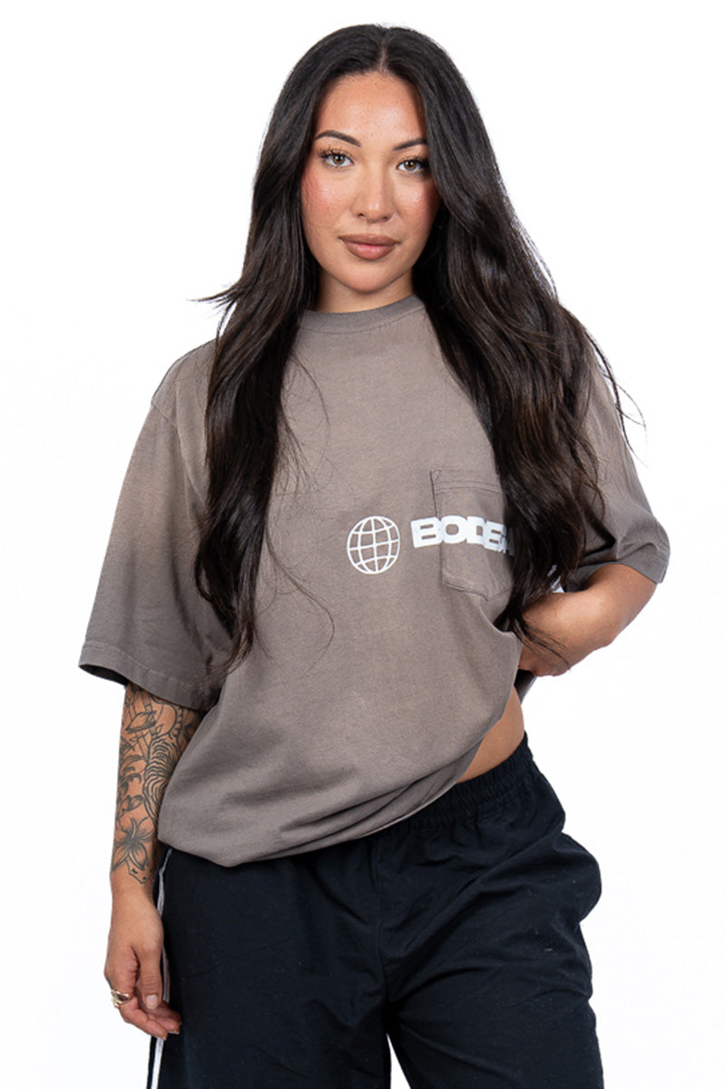 American Bodega Pocket Logo Charcoal Tee - Womens