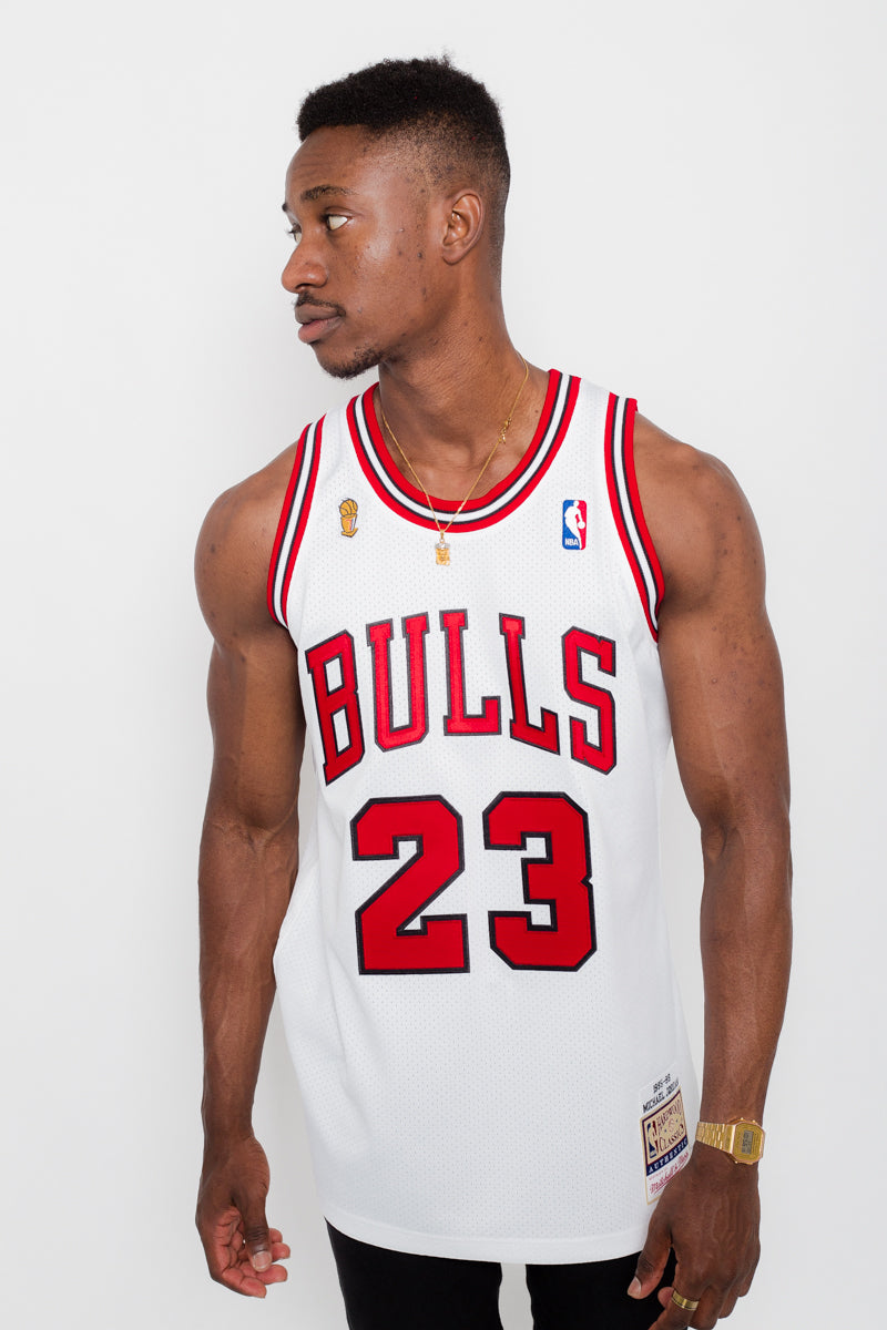 Michael Jordan 1995-96 NBA Championship Authentic Hardwood Classic Jersey- Mens White