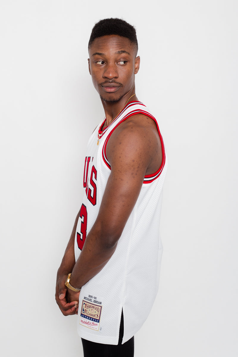 Michael Jordan 1995-96 NBA Championship Authentic Hardwood Classic Jersey- Mens White
