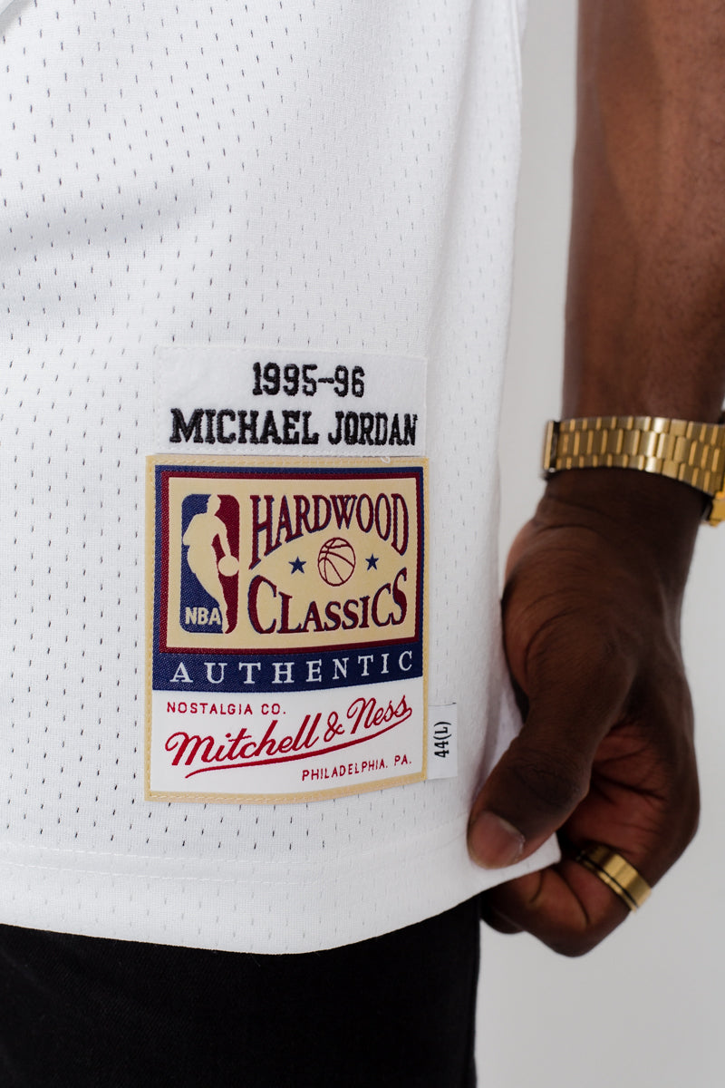 Michael Jordan 1995-96 NBA Championship Authentic Hardwood Classic Jersey- Mens White