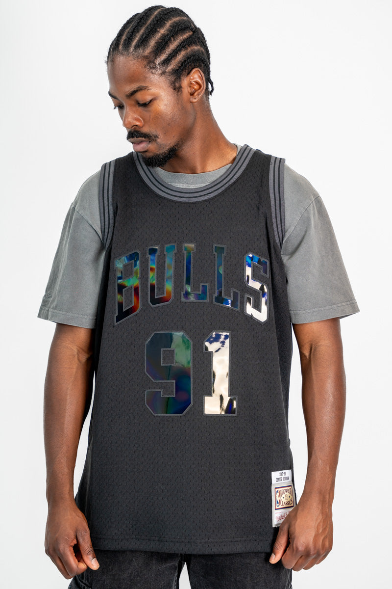 Dennis Rodman Chicago Bulls Triple Black Chrome Hardwood Classic Swingman Jersey