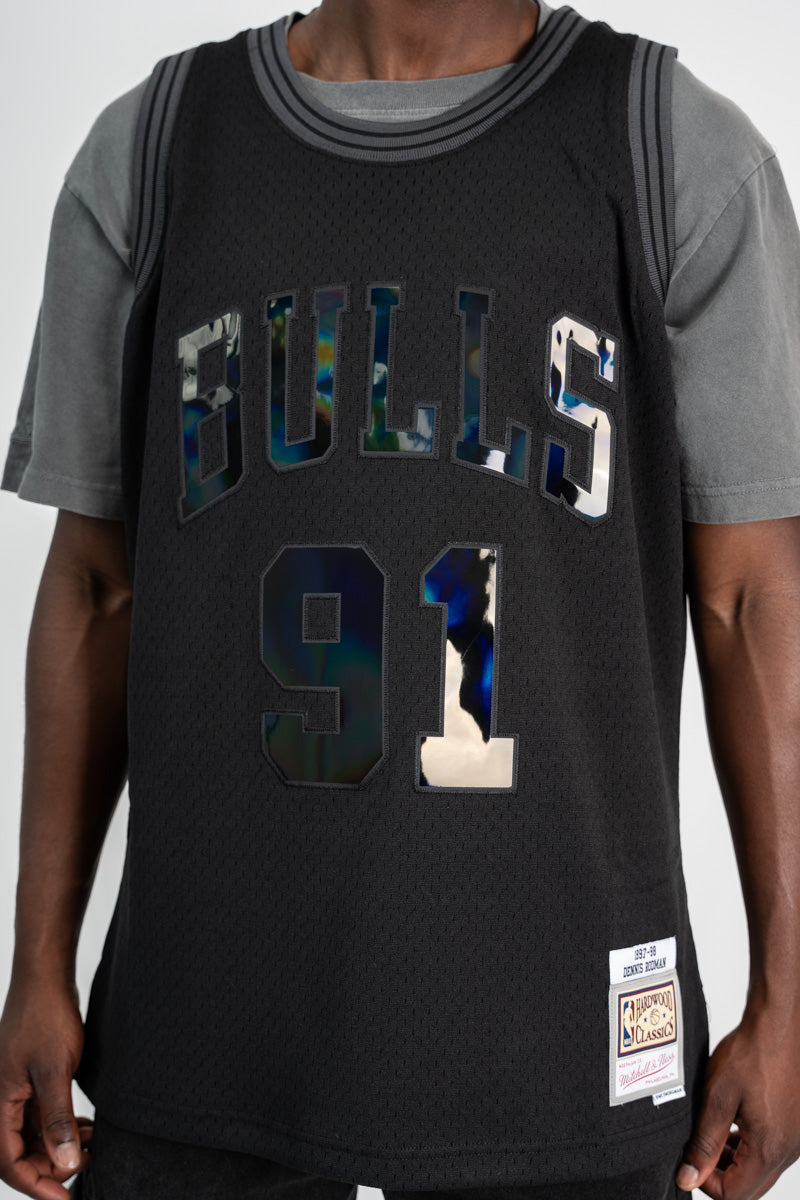 Dennis Rodman Chicago Bulls Triple Black Chrome Hardwood Classic Swingman Jersey