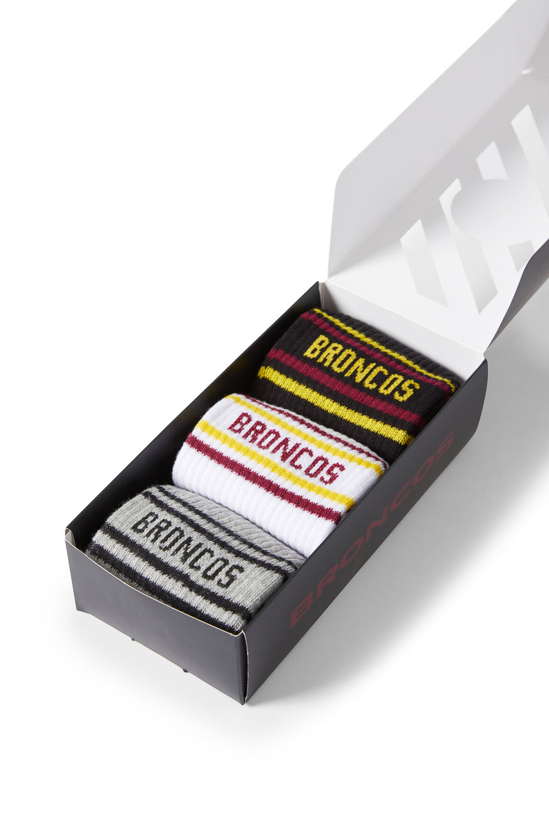 Brisbane Broncos NRL Crew Socks 3pk