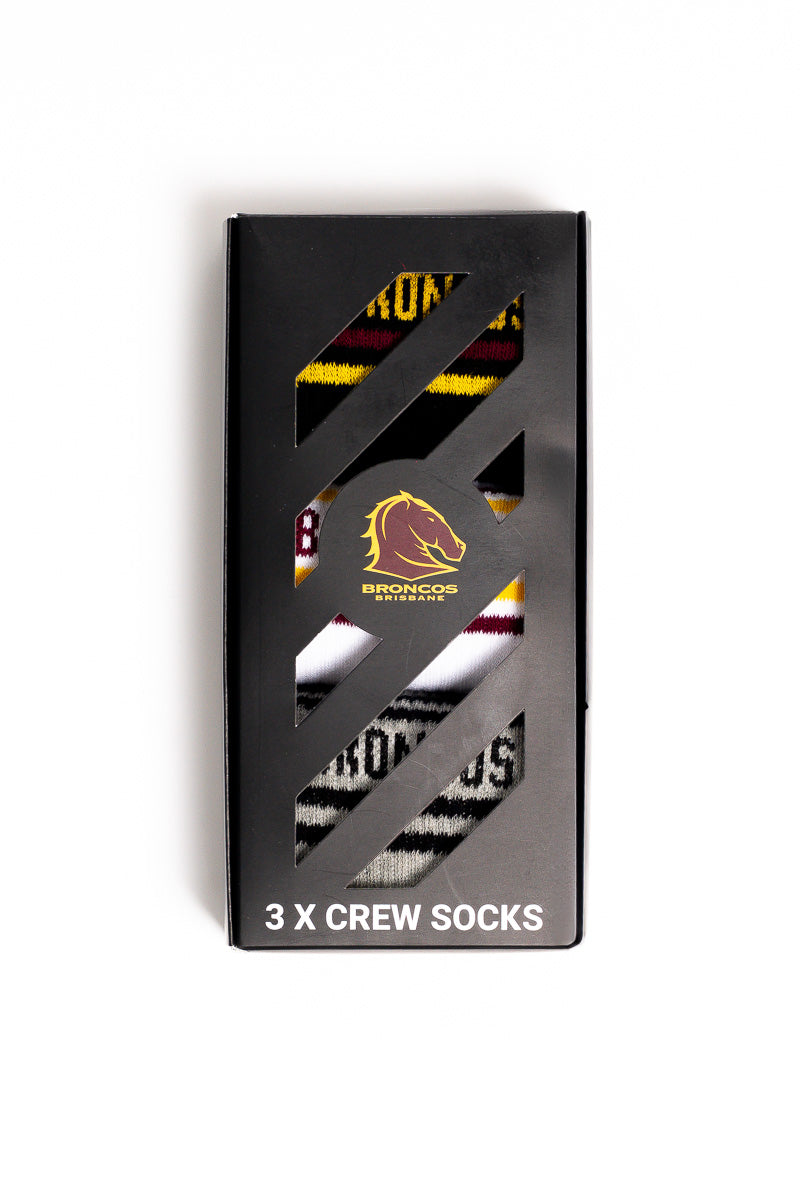Brisbane Broncos NRL Crew Socks 3pk